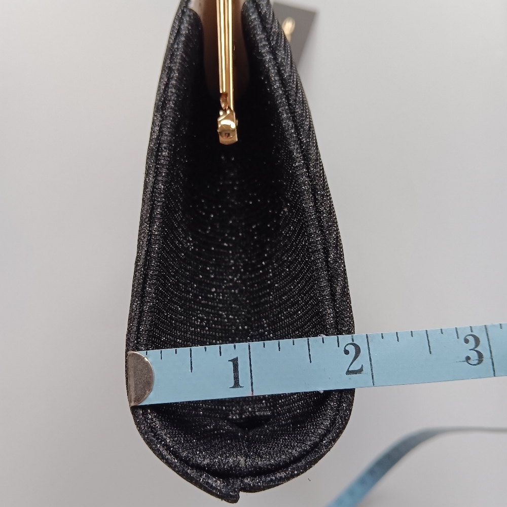 NEW bebe Formal Evening Bag Black Metallic Gold Pleated Snap Closure Clutch Gift - Picture 9 of 11